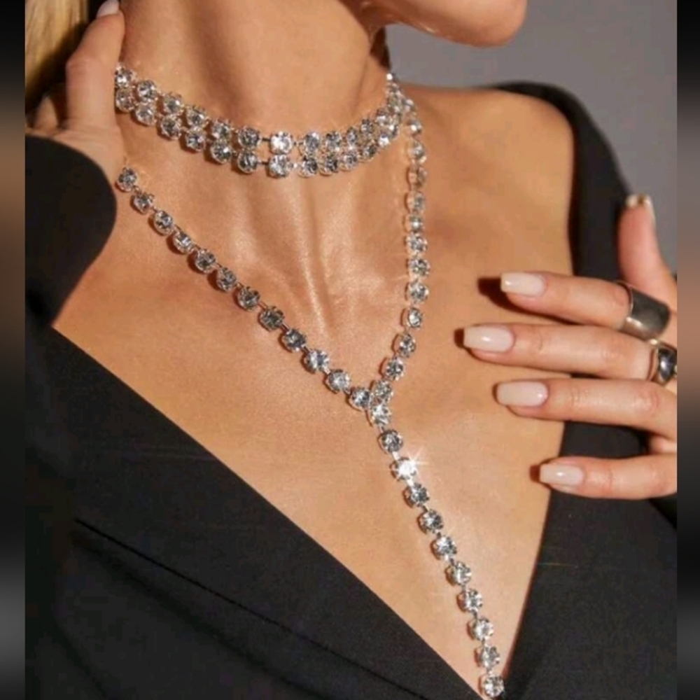Stunning Multi-layer Rhinestone Lariet Y Necklace